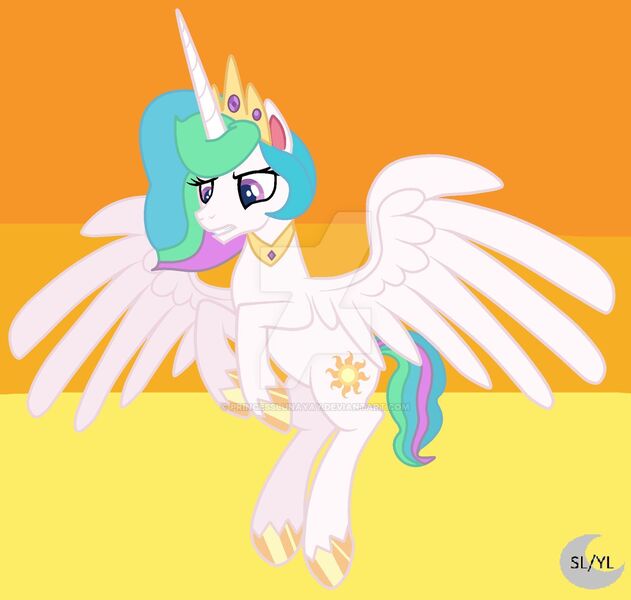 Size: 1920x1826 | Tagged: safe, artist:princesslunayay, derpibooru import, princess celestia, alicorn, pony, my little pony: pony life, base used, deviantart, deviantart watermark, female, flying, g4.5 to g4, logo, mare, obtrusive watermark, simple background, solo, watermark