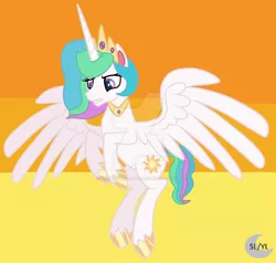 Size: 1920x1826 | Tagged: safe, artist:princesslunayay, derpibooru import, princess celestia, alicorn, pony, my little pony: pony life, base used, deviantart, deviantart watermark, female, flying, g4.5 to g4, logo, mare, obtrusive watermark, simple background, solo, watermark