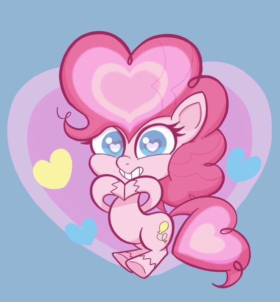 Size: 1902x2048 | Tagged: safe, artist:noupu, derpibooru import, pinkie pie, earth pony, pony, my little pony: pony life, blue background, cute, diapinkes, female, heart, heart eyes, looking at you, mare, simple background, smiling, solo, wingding eyes