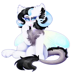 Size: 3932x4027 | Tagged: artist:vanillaswirl6, commission, derpibooru import, fairy wings, hybrid, interspecies offspring, leonine tail, oc, oc:genevieve, offspring, parent:discord, parent:rarity, parents:raricord, ram horns, safe, simple background, transparent background, unofficial characters only, wings