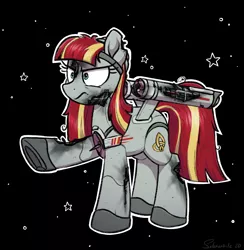 Size: 2691x2757 | Tagged: safe, artist:selenophile, derpibooru import, oc, oc:constellation, oc:starship constellation, ponified, unofficial characters only, object pony, original species, pony, spaceship ponies, angry, battle damage, btfo, crazy face, damaged, doomsday weapon, faic, frown, frowny, hurting, hurts like a bitch, insanity, last stand, obsession, shipmare, solo, spaceship, star trek, star trek (tos), stars, stars background, starship, starshipmare, uss constellation, warp nacelles