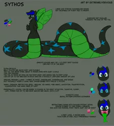 Size: 9999x11040 | Tagged: safe, alternate version, artist:extremelydevious, derpibooru import, oc, oc:sythos, changeling, lamia, original species, snake, changeling oc, eyeshadow, hypnosis, makeup, markings, maw, mawshot, open mouth, reference sheet, solo, tongue out, venom