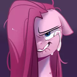 Size: 1024x1024 | Tagged: safe, artist:djamooooo, derpibooru import, pinkie pie, earth pony, pony, bust, crying, floppy ears, hair over one eye, pinkamena diane pie, portrait, solo