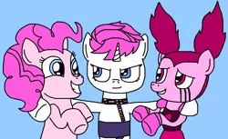 Size: 1068x655 | Tagged: safe, artist:logan jones, derpibooru import, pinkie pie, ponified, pony, unicorn, crossover, golden wind, jojo's bizarre adventure, rubber hose style, spinel (steven universe), steven universe, steven universe: the movie, trish una