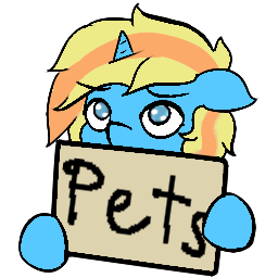 Size: 256x256 | Tagged: safe, artist:move, derpibooru import, oc, oc:skydreams, unofficial characters only, pony, unicorn, asking for it, blue eyes, blue fur, emotes, horn, pets, sign, solo, yellow mane