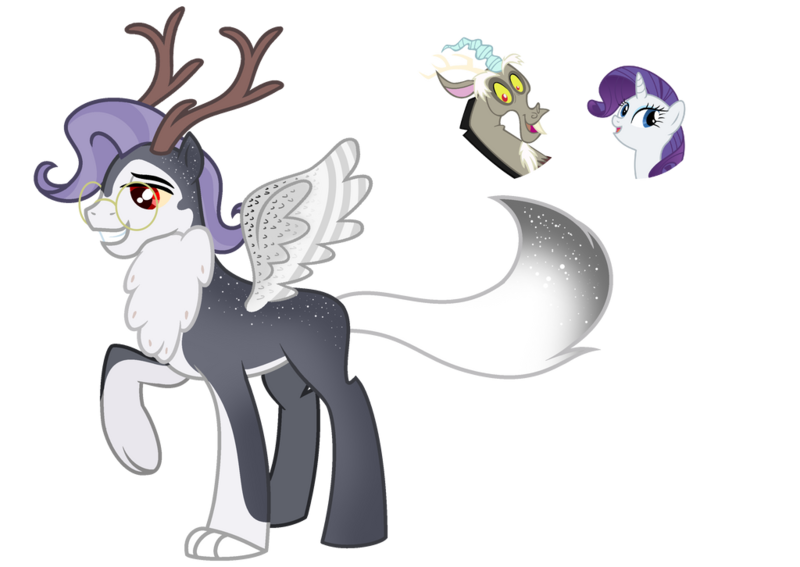 Size: 1024x726 | Tagged: artist:sapphiretwinkle, derpibooru import, discord, glasses, hybrid, interspecies offspring, male, oc, offspring, parent:discord, parent:rarity, parents:raricord, rarity, safe, simple background, transparent background