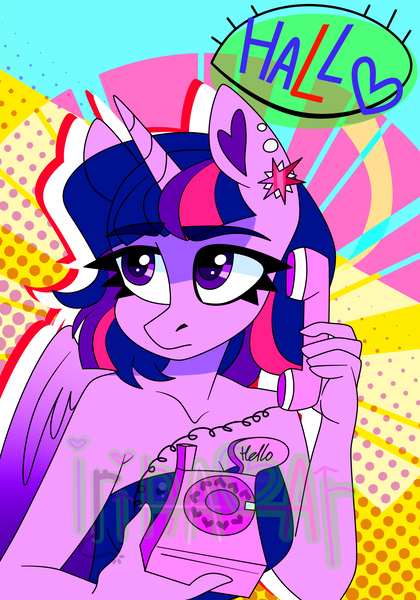 Size: 3500x5000 | Tagged: safe, artist:irinamar, derpibooru import, twilight sparkle, twilight sparkle (alicorn), alicorn, anthro, pony, unicorn, comissions open, commission, solo, telephone, your character here