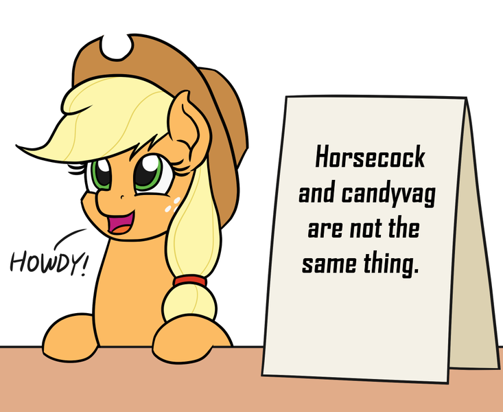 Size: 1100x900 | Tagged: suggestive, derpibooru import, applejack, earth pony, pony, applejack's sign, captain obvious, female, implied horsecock, implied vagina, mare, sign, solo