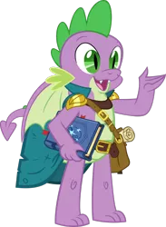 Size: 1920x2625 | Tagged: artist:tales-fables, book, cape, clothes, derpibooru import, dragon, handbag, male, older, older spike, open mouth, safe, scroll, simple background, solo, spellbook, spike, transparent background, winged spike, wizard