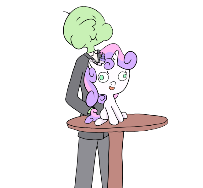 Size: 1000x928 | Tagged: safe, artist:happy harvey, derpibooru import, sweetie belle, oc, oc:anon, ponified, food pony, human, original species, pony, unicorn, bite mark, chewing, chewing ponies, drawn on phone, eating, female, filly, food, hard vore, humans eating ponies, marshmallow, simple background, sitting, standing, sweetie belle is a marshmallow too, table, transparent background, vore