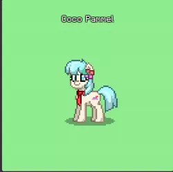 Size: 606x601 | Tagged: safe, artist:sunix217, derpibooru import, coco pommel, earth pony, pony, pony town, cocobetes, cute, female, green background, mare, misspelling, simple background, smiling