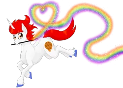 Size: 818x585 | Tagged: safe, derpibooru import, oc, oc:stroopwafeltje, pony, unicorn, convention, convention:ponyconholland, heart, holland, netherlands, ponyconholland, pride, rainbow, red hair, running, simple background, solo, transparent background, unshorn fetlocks, wand, white coat