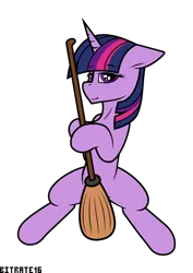 Size: 2000x2821 | Tagged: safe, artist:bitrate16, derpibooru import, twilight sparkle, pony, unicorn, broom, looking at you, simple background, smiling, smiling at you, spread legs, spreading, transparent background, unicorn twilight, vector