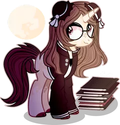 Size: 1280x1334 | Tagged: safe, artist:star-gaze-pony, derpibooru import, oc, oc:talia, pony, unicorn, book, clothes, female, glasses, mare, simple background, solo, transparent background