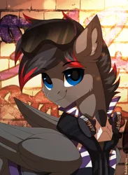 Size: 1300x1779 | Tagged: safe, artist:redchetgreen, derpibooru import, oc, oc:graffiti, unofficial characters only, pegasus, pony, bandana, blue eyes, cute, handsome, smiling, solo