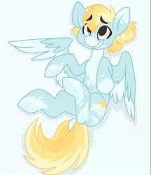 Size: 800x926 | Tagged: safe, artist:c_owokie, derpibooru import, oc, unofficial characters only, pegasus, pony, eyebrows visible through hair, grin, pegasus oc, simple background, smiling, socks (coat marking), solo, wings