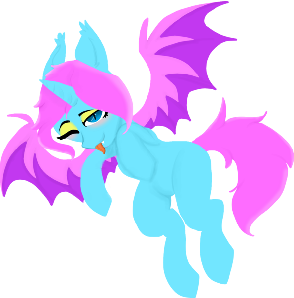 Size: 1536x1556 | Tagged: safe, artist:nootaz, derpibooru import, oc, oc:chroma wave, flying, one eye closed, tongue out, wink