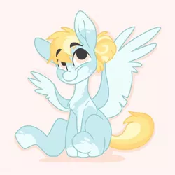 Size: 800x800 | Tagged: safe, artist:c_owokie, derpibooru import, oc, unofficial characters only, pegasus, pony, looking up, pegasus oc, simple background, sitting, smiling, solo, two toned wings, wings