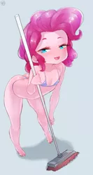 Size: 858x1617 | Tagged: suggestive, artist:born-to-die, pinkie pie, human, equestria girls, broom, clothes, humanized, lolicon, simple background, solo, underage, underwear