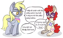 Size: 900x543 | Tagged: artist needed, derpy hooves, dialogue, edit, editor:edits of hate, glasses, mouthpiece, pride, pride flag, safe, simple background, transgender pride flag, twist, unauthorized edit, white background