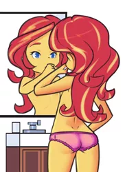 Size: 1152x1584 | Tagged: suggestive, artist:drantyno, sunset shimmer, human, equestria girls, child, clothes, lolicon, looking at mirror, mirror, panties, partial nudity, topless, underage, underwear, younger