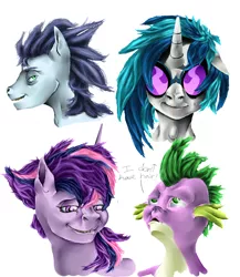 Size: 1300x1500 | Tagged: safe, artist:mindmendereoin, derpibooru import, soarin', spike, twilight sparkle, vinyl scratch, pony, semi-realistic