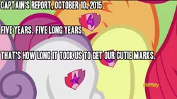 Size: 1280x720 | Tagged: apple bloom, caption, crusaders of the lost mark, cutie mark, cutie mark crusaders, derpibooru import, halo (series), halo wars, image macro, meme, safe, scootaloo, sweetie belle, text, the cmc's cutie marks