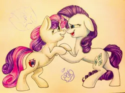 Size: 3165x2349 | Tagged: artist:theorderofalisikus, crusaders of the lost mark, cutie mark, derpibooru import, female, rarity, safe, siblings, sisters, sweetie belle, the cmc's cutie marks, traditional art