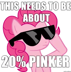 Size: 610x614 | Tagged: 20% cooler, caption, derpibooru import, image macro, meme, pinkie pie, safe, sunglasses, text