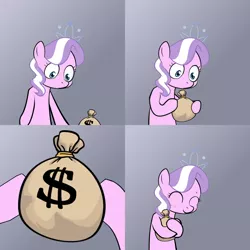 Size: 2000x2000 | Tagged: blushing, cute, derpibooru import, diamond tiara, edit, exploitable meme, eyes closed, hug, meme, money, money bag, obligatory pony, safe, smiling, solo, sweetie's note meme, wide eyes