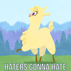 Size: 500x500 | Tagged: alpaca, animated, artist:omegaozone, chest fluff, community related, derpibooru import, haters gonna hate, loop, meme, open mouth, paprika paca, raised hoof, safe, smiling, solo, them's fightin' herds, walk cycle, walking