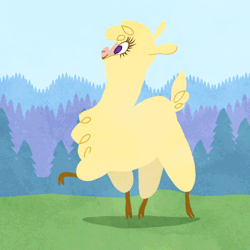 Size: 500x500 | Tagged: alpaca, animated, artist:omegaozone, chest fluff, community related, derpibooru import, eyelashes, female, loop, open mouth, paprika paca, raised hoof, safe, smiling, solo, them's fightin' herds, walk cycle, walking
