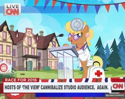 Size: 800x630 | Tagged: artist:pixelkitties, cable news network, cnn, derpibooru import, doctor, head mirror, hospital, ms. harshwhinny, ms. harshwhinny's election campaign, needle, safe, syringe, the view, votehorse