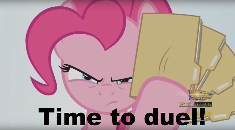 Size: 1673x927 | Tagged: derpibooru import, pinkie pie, safe, screencap, the one where pinkie pie knows, yu-gi-oh!