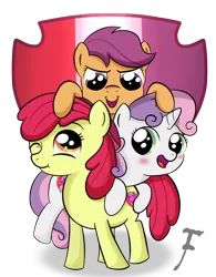 Size: 2012x2573 | Tagged: safe, artist:flufflelord, derpibooru import, apple bloom, scootaloo, sweetie belle, earth pony, pegasus, pony, unicorn, crusaders of the lost mark, apple bloom's bow, blushing, bow, cute, cutie mark, cutie mark crusaders, female, filly, hair bow, looking up, one eye closed, pony pile, scootalove, smiling, the cmc's cutie marks, wink