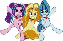 Size: 13601x8822 | Tagged: safe, artist:osipush, derpibooru import, adagio dazzle, aria blaze, sonata dusk, ponified, pony, equestria girls, :3, absurd resolution, amulet, bipedal, charlie's angels, equestria girls ponified, group, inkscape, jewelry, necklace, pose, simple background, the dazzlings, transparent background, trio, vector