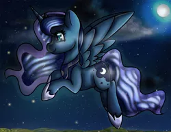 Size: 3500x2700 | Tagged: artist:juniormintotter, derpibooru import, firefly (insect), flying, full moon, insect, moon, night, princess luna, safe, solo