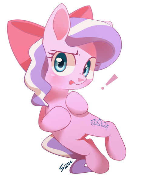 Size: 1161x1427 | Tagged: accessory swap, apple bloom's bow, artist:sion, bow, cute, derpibooru import, diamondbetes, diamond tiara, exclamation point, hair bow, looking at you, open mouth, safe, solo