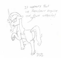 Size: 1468x1392 | Tagged: safe, artist:hericks, derpibooru import, oleander (tfh), classical unicorn, unicorn, them's fightin' herds, butt, cloven hooves, community related, leonine tail, monochrome, mouthpiece, plot, rant, sketch, underhoof, unshorn fetlocks