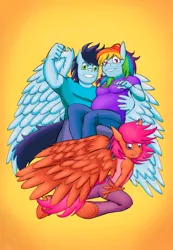 Size: 1024x1479 | Tagged: safe, artist:thedashies, derpibooru import, rainbow dash, scootaloo, soarin', anthro, adopted offspring, female, male, offspring, parent:rainbow dash, parent:soarin', parents:soarindash, scootadoption, shipping, soarindash, straight