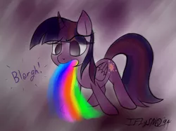 Size: 3675x2747 | Tagged: safe, artist:iflysna94, derpibooru import, twilight sparkle, twilight sparkle (alicorn), alicorn, pony, female, mare, puking rainbows, solo, vomiting