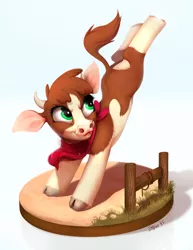 Size: 1361x1762 | Tagged: arizona cow, artist:imalou, bandana, bucking, cloven hooves, community related, cow, derpibooru import, female, figurine, gaming miniature, kicking, miniature, safe, solo, them's fightin' herds