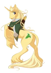 Size: 560x800 | Tagged: safe, artist:peritian, derpibooru import, ponified, classical unicorn, elf, pony, unicorn, arrows, bow (weapon), clothes, cloven hooves, cutie mark, hoof fluff, legolas, leonine tail, long feather, lord of the rings, lotr, male, quiver, rearing, simple background, stallion, tolkien, unshorn fetlocks, white background