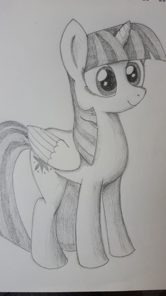 Size: 2988x5312 | Tagged: safe, artist:aurelleah, derpibooru import, twilight sparkle, twilight sparkle (alicorn), alicorn, pony, cute, monochrome, pencil drawing, solo, traditional art