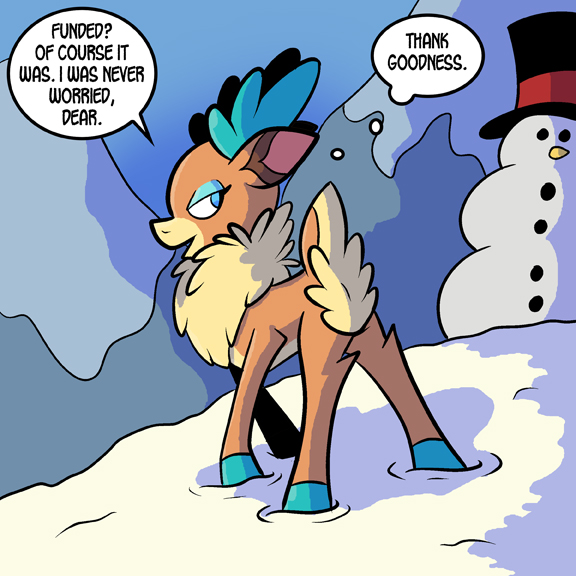 Size: 576x576 | Tagged: safe, artist:pembroke, derpibooru import, velvet reindeer, deer, reindeer, them's fightin' herds, community related, dialogue, snow, snowman, solo