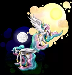 Size: 1024x1075 | Tagged: artist:stormdrake0100, crying, derpibooru import, mare in the moon, moon, part of a set, pride (deadly sin), princess celestia, safe, seven deadly sins, watermark