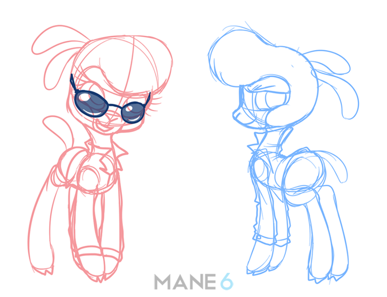 Size: 832x640 | Tagged: artist:mane6, artist:nappyrat, community related, derpibooru import, lamb, pom lamb, safe, sheep, sketch, sunglasses, them's fightin' herds