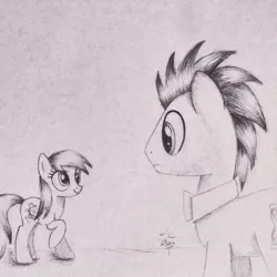 Size: 1024x1024 | Tagged: safe, artist:theasce, derpibooru import, derpy hooves, doctor whooves, time turner, pony, slice of life (episode), male, monochrome, stallion, traditional art