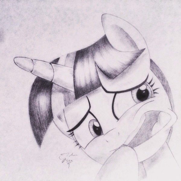 Size: 1024x1024 | Tagged: artist:theasce, derpibooru import, monochrome, party pooped, safe, solo, they're just so cheesy, traditional art, twilight sparkle