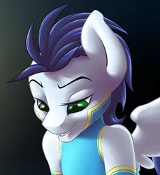 Size: 436x477 | Tagged: anthro, artist:jarwis, bedroom eyes, clothes, cropped, derpibooru import, edit, explicit source, safe, smiling, smirk, soarin', solo, source needed, uniform, useless source url, wonderbolts uniform